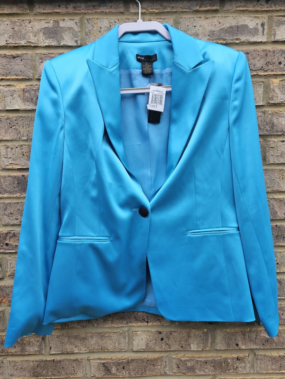 NWT Grace Elements Blue Satin Blazer Suit Jacket